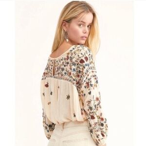 Free People Wild Flowers Embroidered Peasant Top